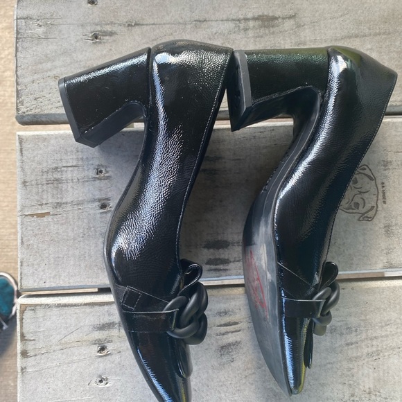 Paul Green Back Ozzie Crinkled Patent Matte Link Chain Vamp Goth Loafer Pump 6.5 - Picture 7 of 12